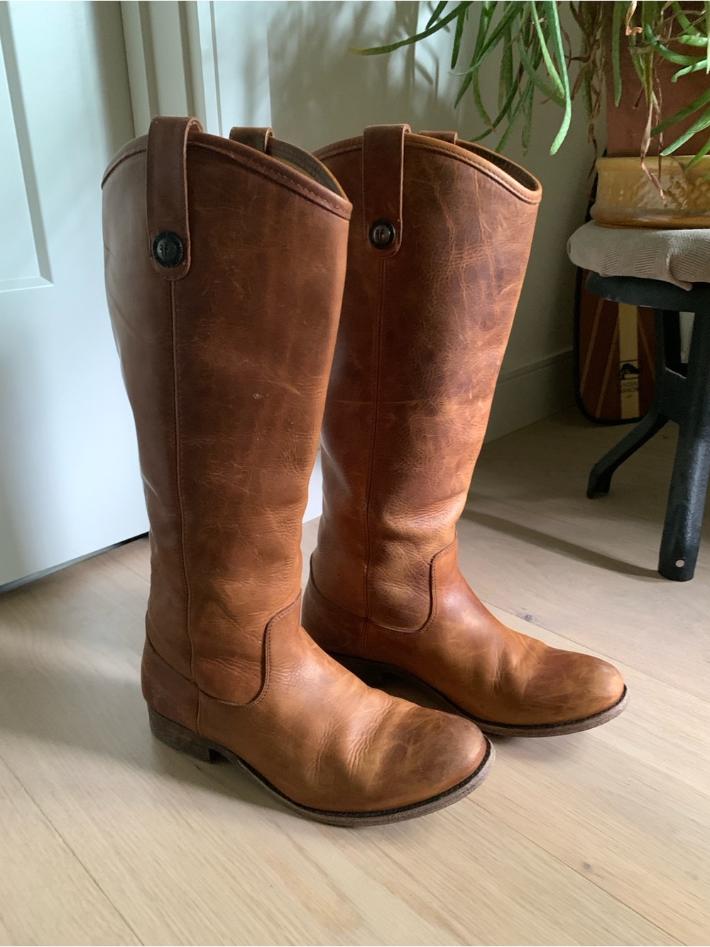 Frye Melissa Button Tall Pull On Boots Womens 8B Cognac Leather Equestrian